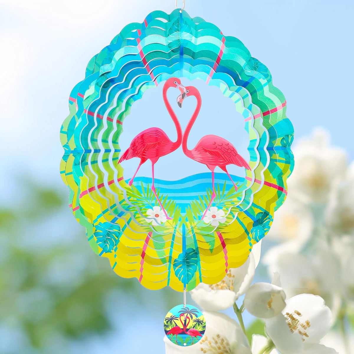 Flamingo Wind Spinners Garden Yard Decor Gift for Women Men, 12 Inch Outdoor Metal 3D Wind Spinner