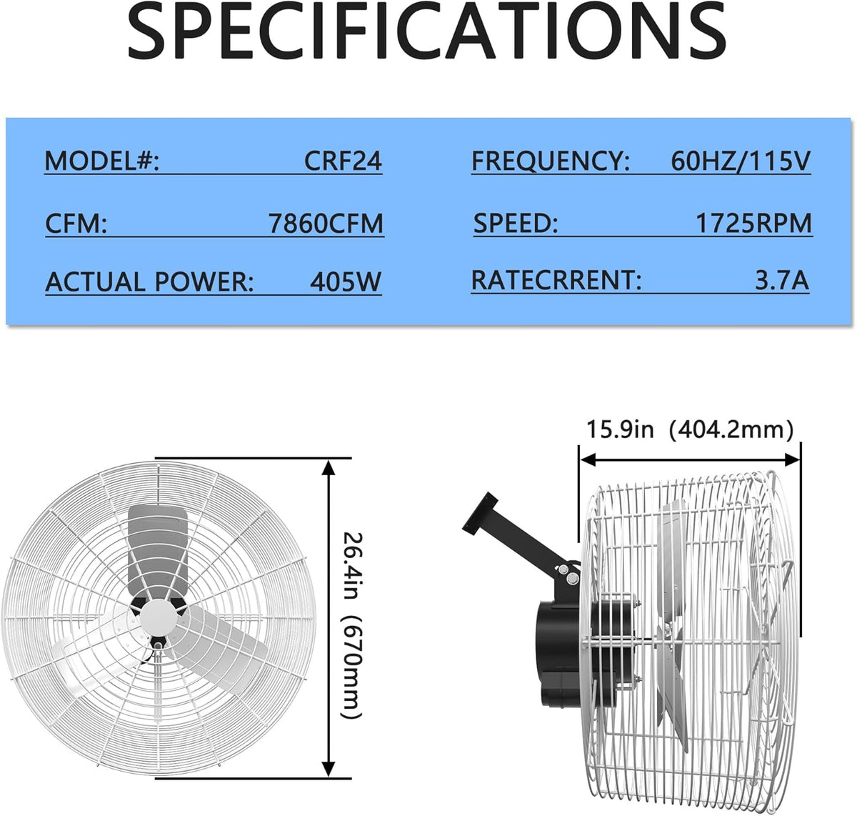 Air Circulation Fan 1/2HP 7860CM Greenhouse Ceiling Wall Mount Circulation High-Efficiency Air