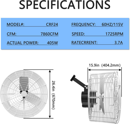 Air Circulation Fan 1/2HP 7860CM Greenhouse Ceiling Wall Mount Circulation High-Efficiency Air