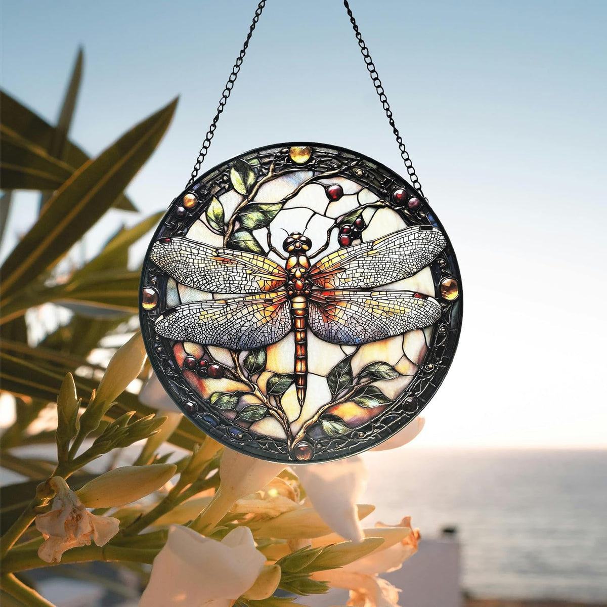Stained Glass Window Hanging - Dragonfly Plant Suncatcher Ready to Hang Window Doors Home