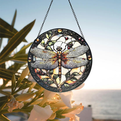 Stained Glass Window Hanging - Dragonfly Plant Suncatcher Ready to Hang Window Doors Home