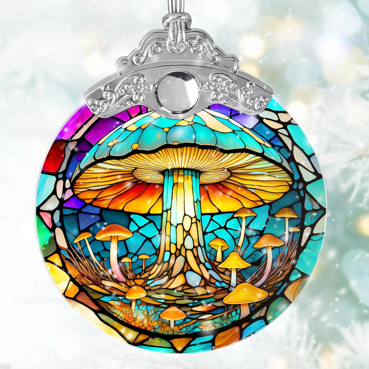 Stained Glass Suncatcher, Jocidea Mushroom Ornament, Christmas Ornaments, Holidays Ornaments