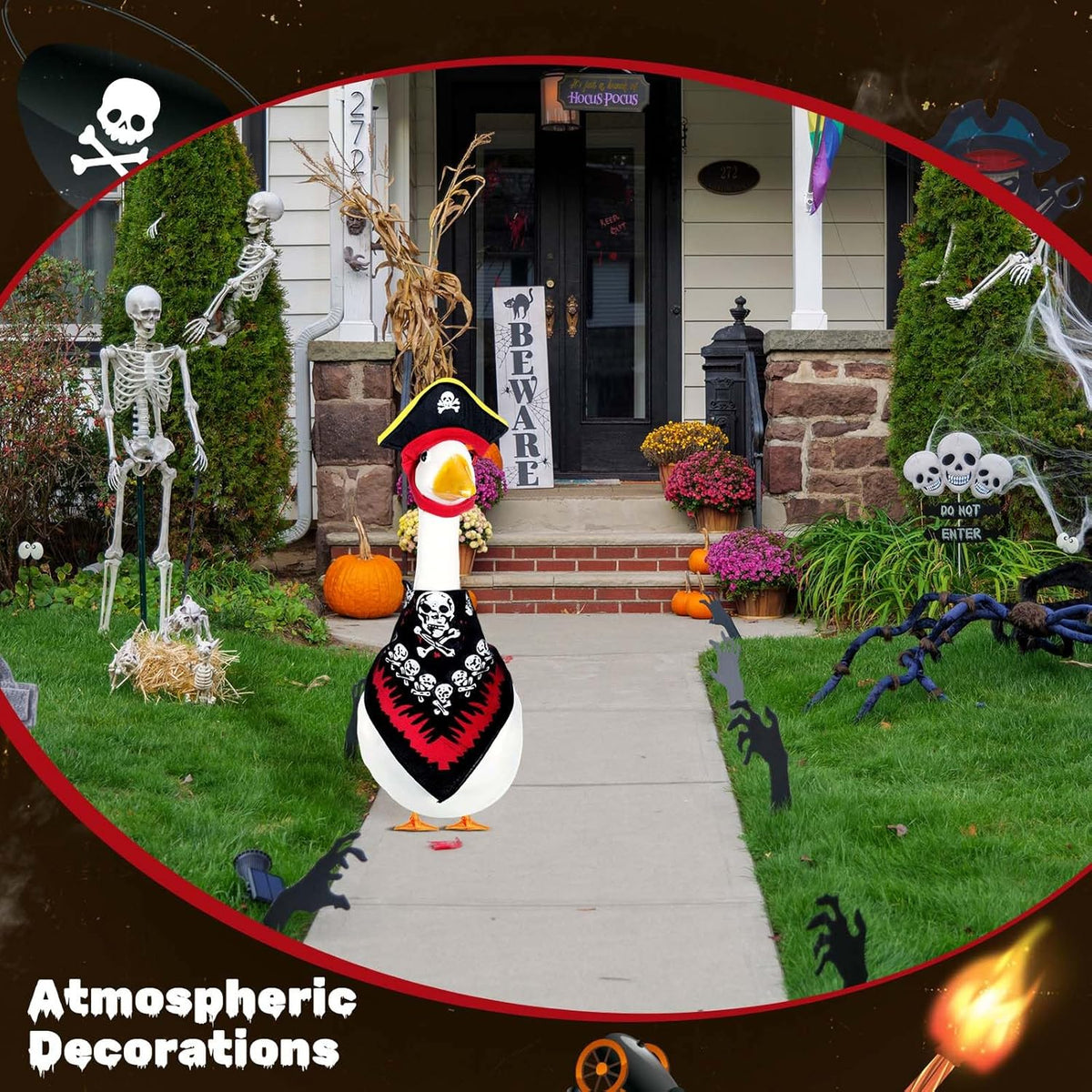 Halloween Pirate Lawn Porch Goose Outfit 23"/ 17'' Pirate Style with Bandana and Hat Costume Cement