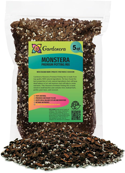 Premium Monstera Soil Mix by Gardenera - Perfect Drainage and Moisture Retention for Swiss Cheese