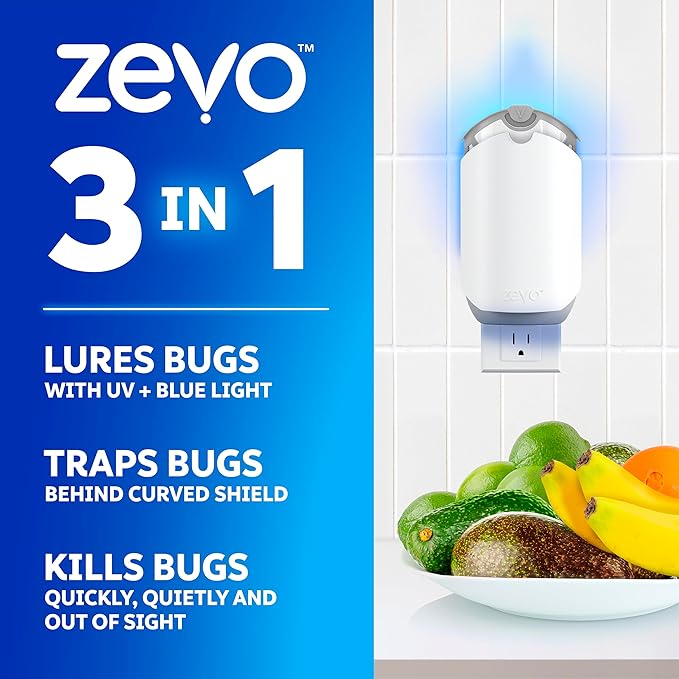 Zevo Flying Insect Trap & 3 Refill Cartridges - Plug in Fly Trap & Indoor Bug Catcher for Gnats