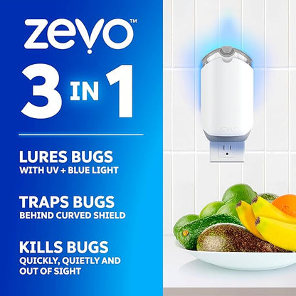 Zevo Flying Insect Trap & 3 Refill Cartridges - Plug in Fly Trap & Indoor Bug Catcher for Gnats