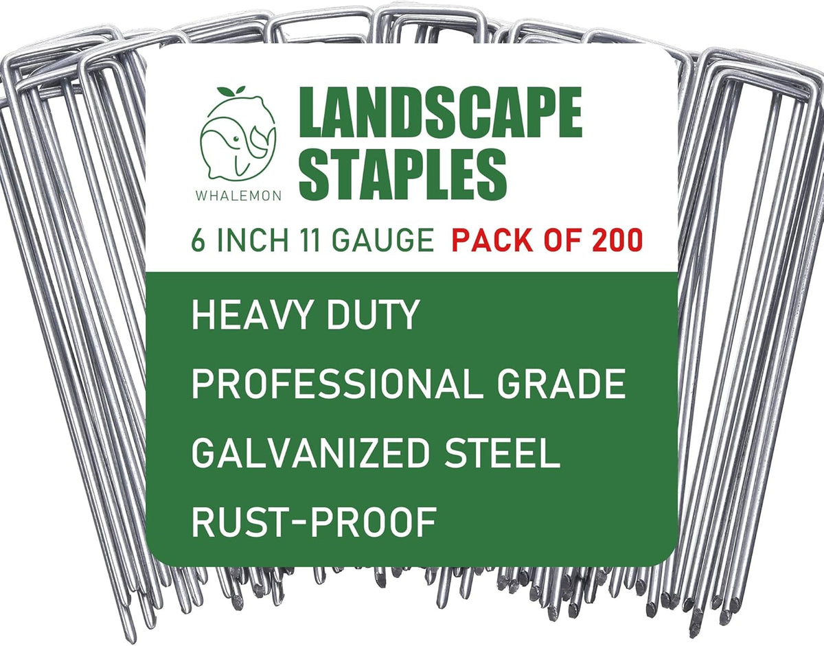 200 Pack Landscape Staples 6 Inches 11 Gauge Stakes, Galvanized Garden Stakes U-Shaped Pins and