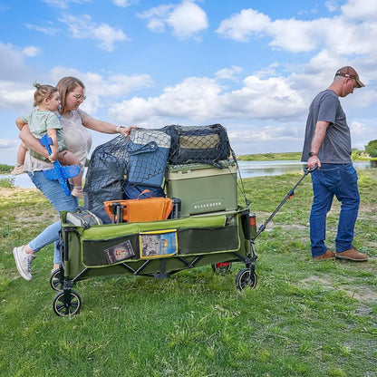 Timber Ridge 51.2'' Extended Collapsible Wagon Cart with Brakes and Cargo Net, Heavy Duty Foldable