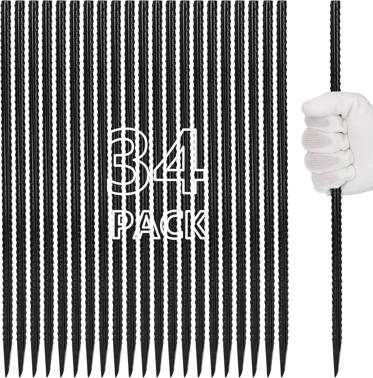 16 inches Rebar Stakes Heavy Duty (34-Pack) Metal Spikes for Concrete Timber, Garden Plant