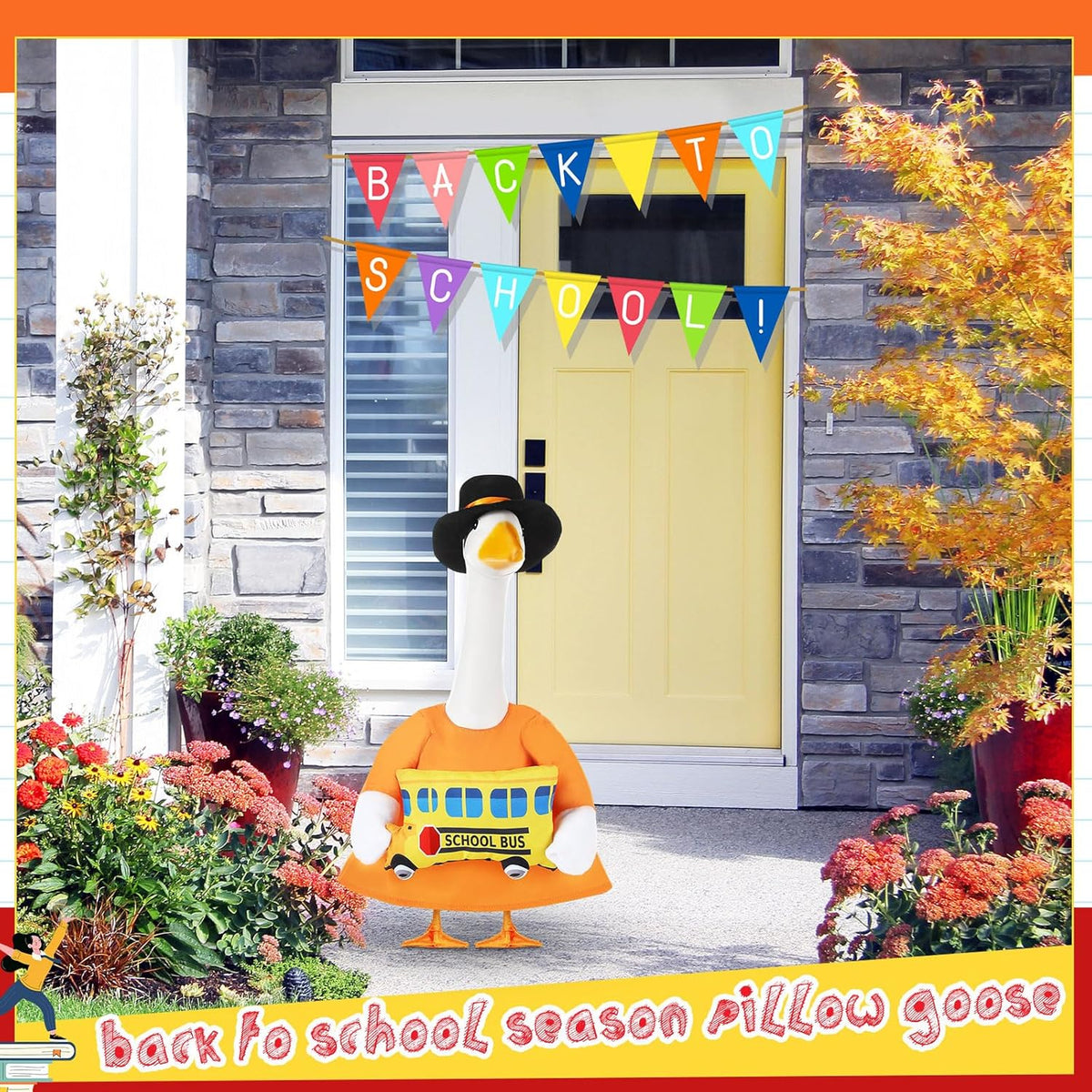 2 Pcs Porch Goose Outfit Halloween Geese Crayon Bus Teacher Cosplay Clothes for 23" Lawn Cement