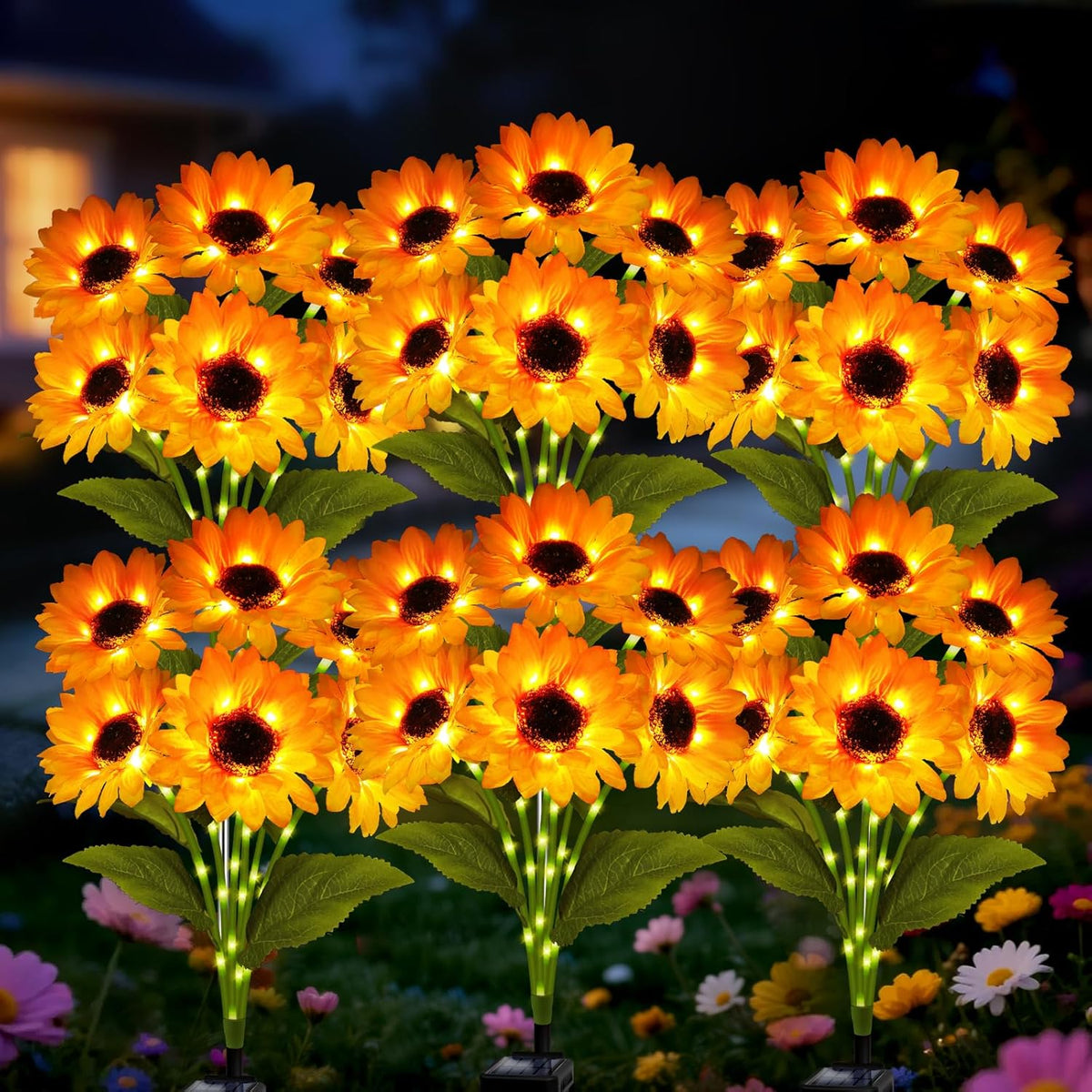 Solar Sunflower Lights 6 Pack with 36 Sunflower Solar Lights Outdoor Garden Decor Birthday Gift for