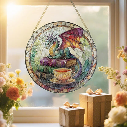 Dragon Stained Glass Window Hanging, 8 Inch Sun Catchers Indoor Window, Suncatchers for Windows