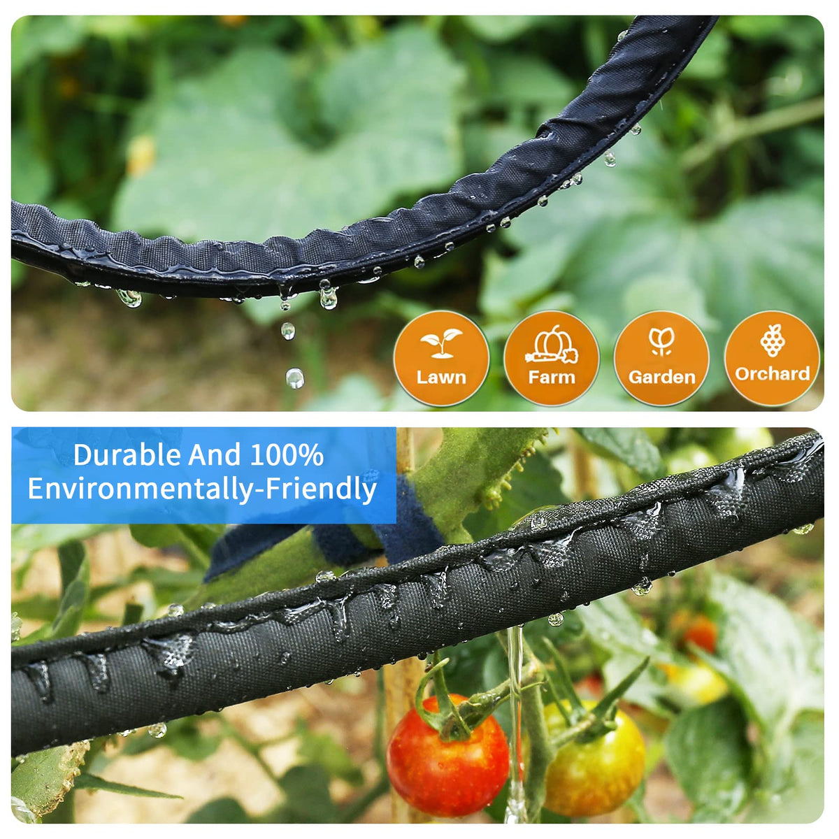 Hlinker Flat Soaker Hose 100 FT for Garden Beds, 50Ft 2Packs 1/2" Linkable Consistent Drip