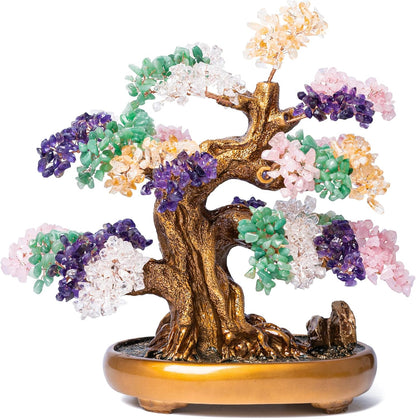 Natural Chakra Gemstone Crystal Bonsai Tree of Life Large Feng Shui Money Tree for Luck and Wealth
