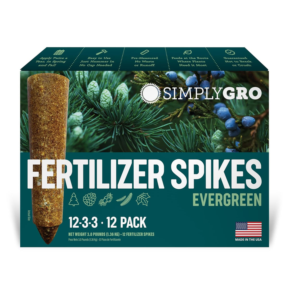 Fertilizer Spikes for Evergreen Trees & Shrubs (12 Spikes - 3.0 Lbs)