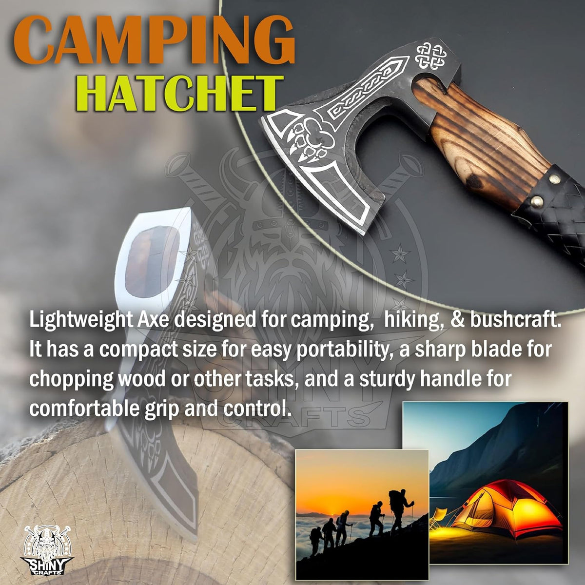 SHINY CRAFTS®- Decorative Viking Axe – Unique Gift for Dad Carbon Steel Blade with Leather Handle