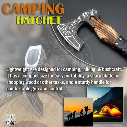 SHINY CRAFTS®- Decorative Viking Axe – Unique Gift for Dad Carbon Steel Blade with Leather Handle
