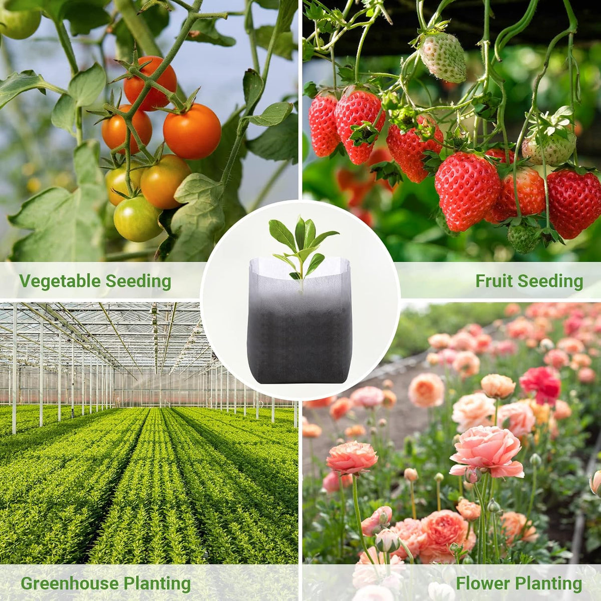 GREANER Fabric Seedling Plant Grow Bags, 200 PCS Non-Woven Plant Nursery, 9.8x11 inches