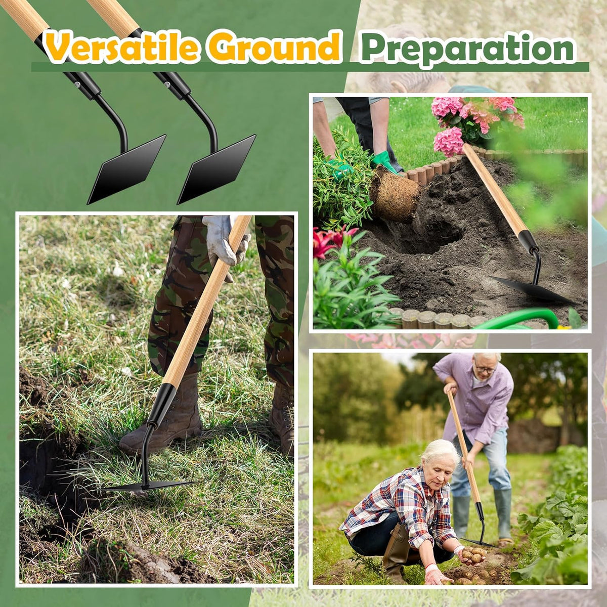 2 Pcs 55 Inch Hoe Garden Tool Diamond Head Heavy Duty Long Handle Weeding Tool Push Pull Action