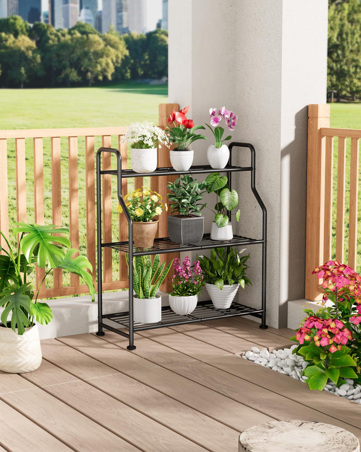 Kitsure 3-Tier Plant Stand Indoor & Outdoor, 27" x 11.4" x 29.3", Black