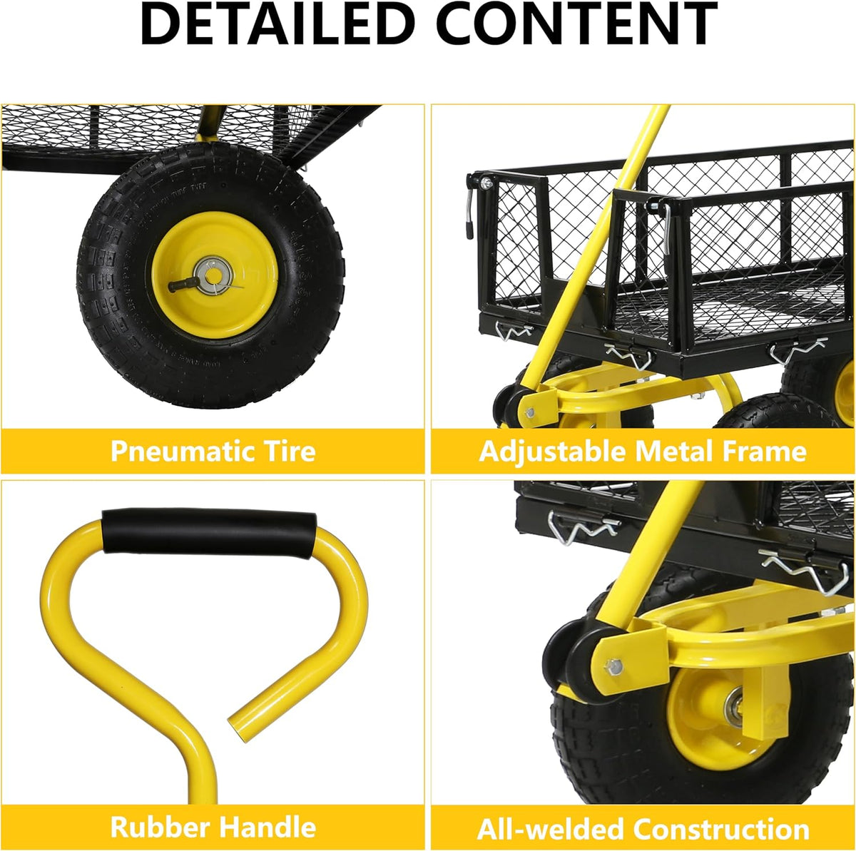 Steel Garden Cart, 2-in-1 Heavy Duty Utility Wagon 900 LBS Capacity Carts with Removable Mesh Sides