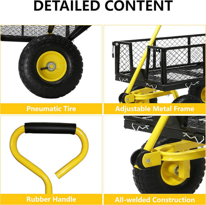 Steel Garden Cart, 2-in-1 Heavy Duty Utility Wagon 900 LBS Capacity Carts with Removable Mesh Sides