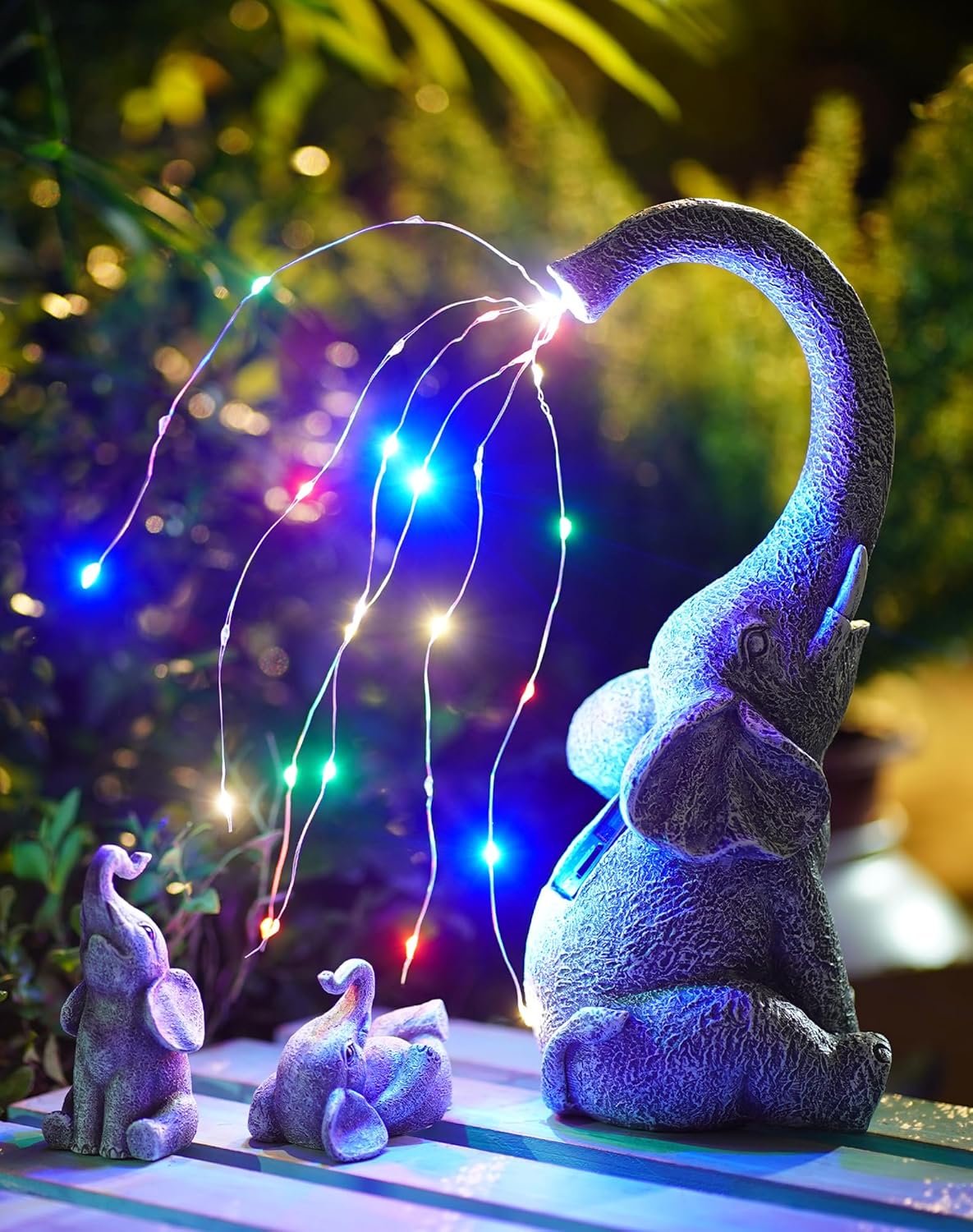 Goodeco Garden Elephant Statue Outdoor - Solar Watering Lights, Perfect for Yard, Patio, and