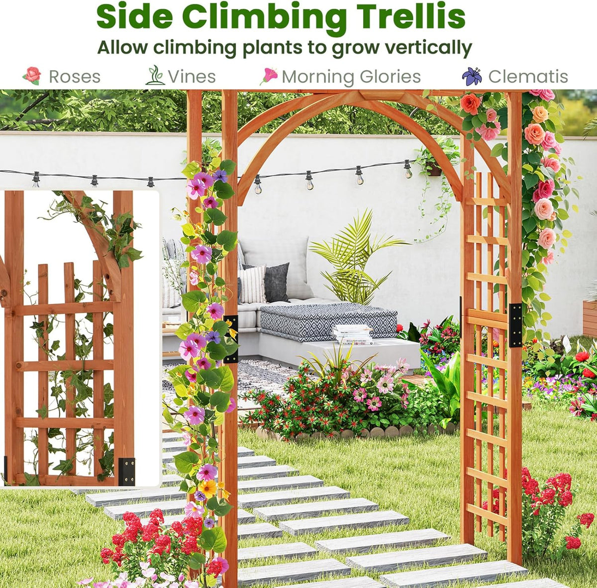Giantex 85inch Wooden Garden Arch Wedding Arch for Ceremony, Garden Arbor Trellis for Climbing