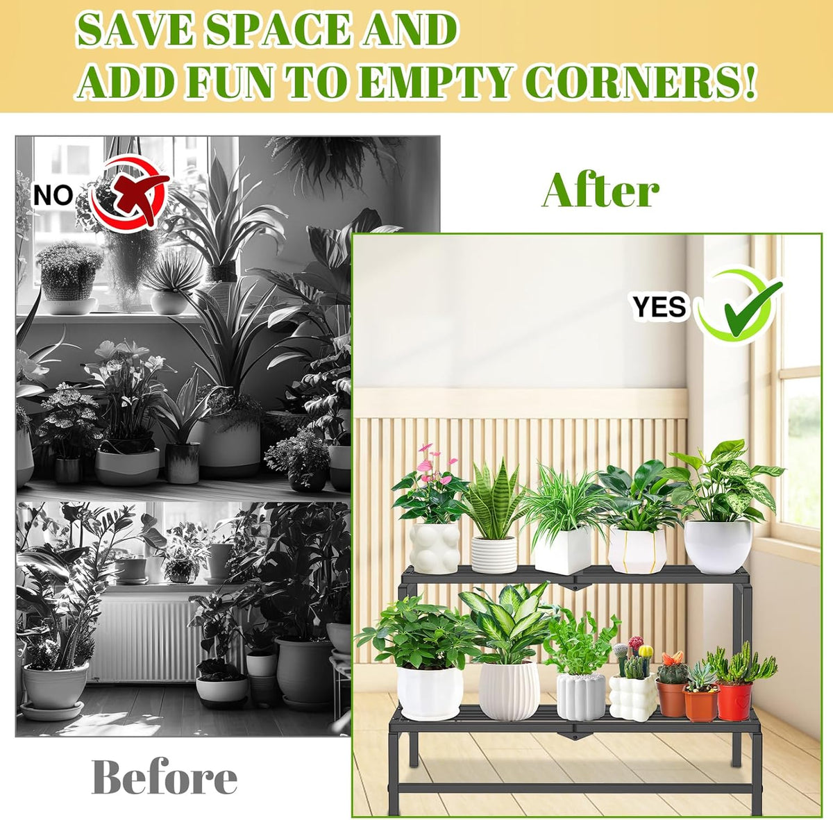 2 Tier Plant Stand Indoor Outdoor, Heavy Duty Metal Tall Plant Shelf for Multiple Flower Planter