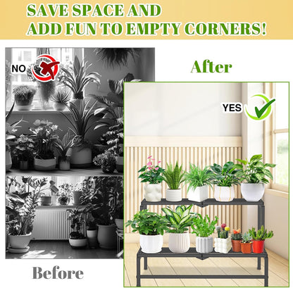 2 Tier Plant Stand Indoor Outdoor, Heavy Duty Metal Tall Plant Shelf for Multiple Flower Planter