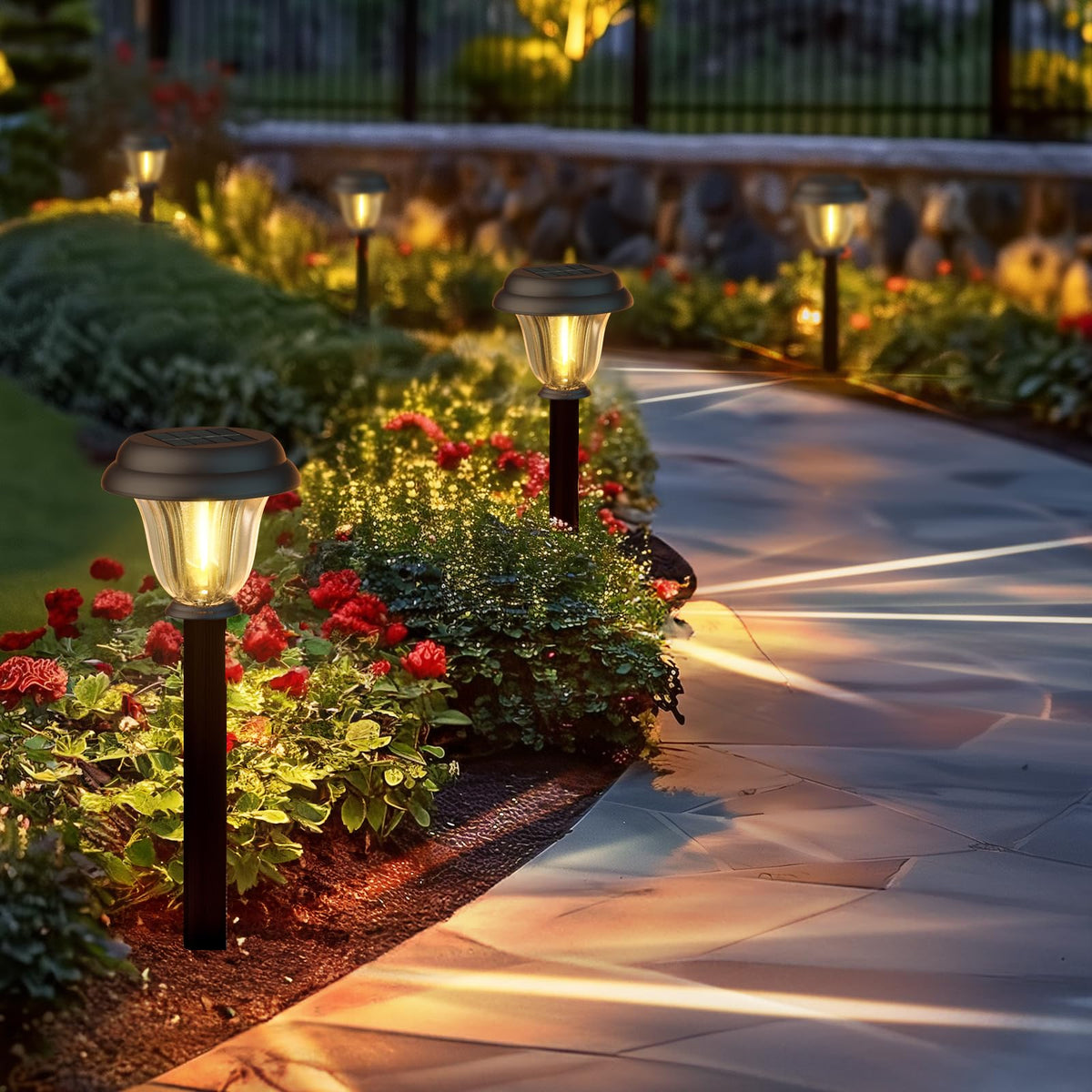 DERAYSION 8 Pack Solar Lights Outdoor, Stainless Steel Glass Solar Pathway Lights, Auto On/Off