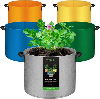 VIVOSUN 5-Pack 5Gal*2/7Gal*2/10Gal Colored Grow Bags, 350G Thick nonwoven Fabric Pots with Handles