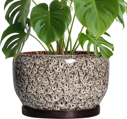 SQOWL Ceramic Plant Pots - 10 Inch Planter for Indoor Plants Outdoor, Large Flower Pots with
