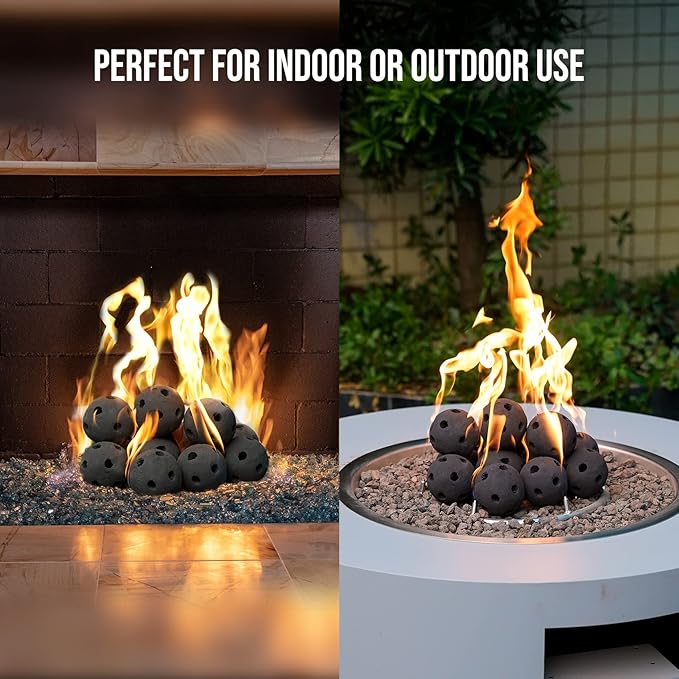 Skyflame Hollow Ceramic Fireplace Balls, Set of 15 Round Fire Stones Set for Indoor and Outdoor