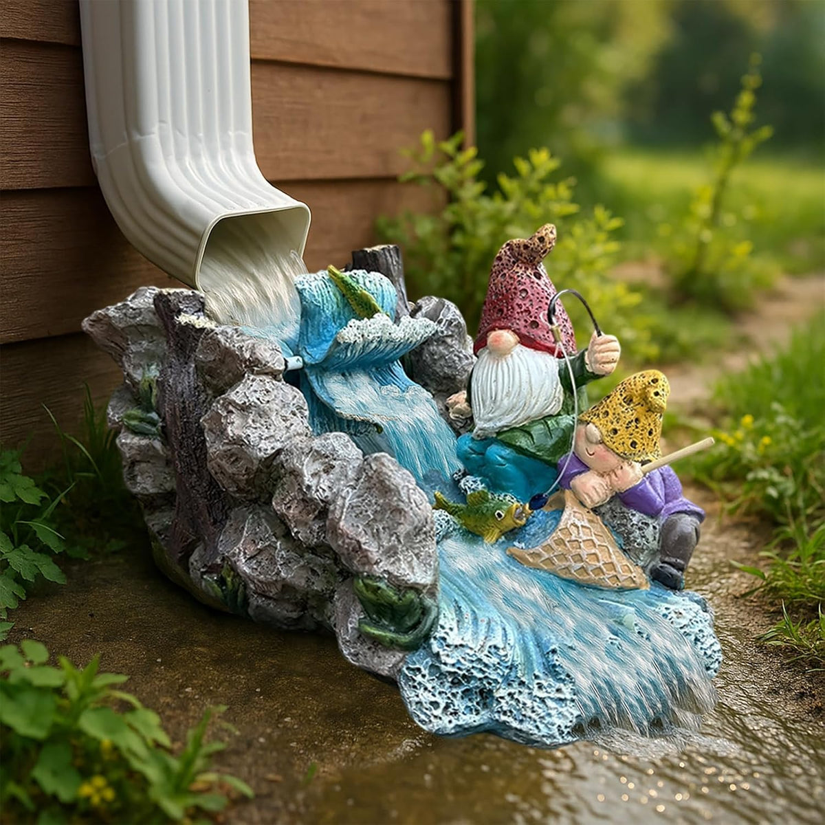 Gollum Splash Block – Decorative Resin Downspout Diverter & Water Feature, 11.4” x 6.3” x 6.9”