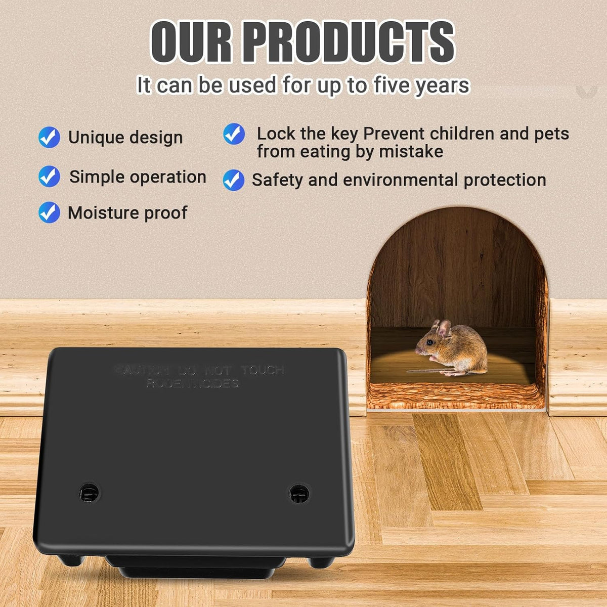 Qualirey 4 Pack Rat Bait Stations Large Rodent with Key Reusable Mouse Stations Mice Blocks Heavy