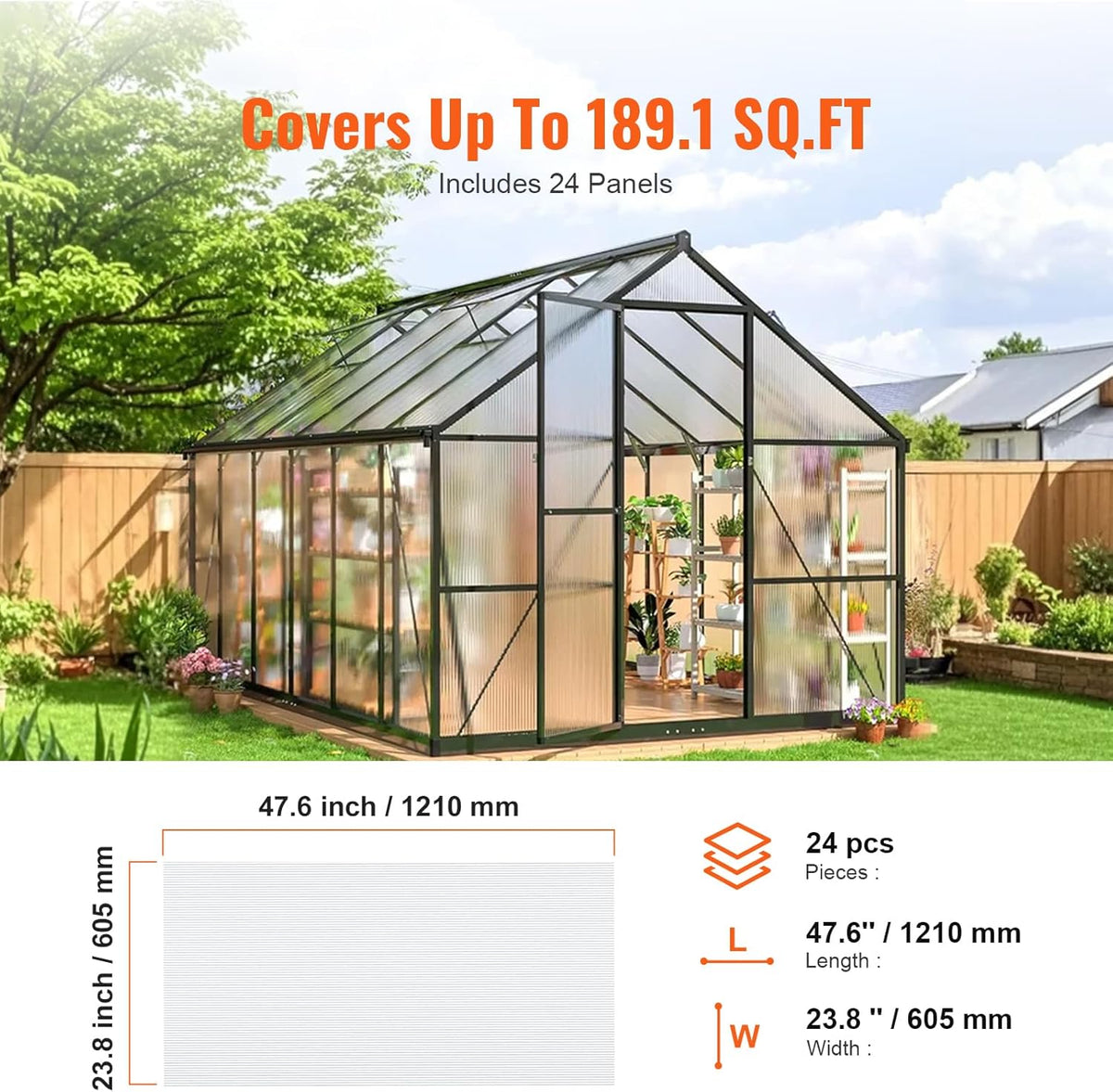 VEVOR 24 Pack Polycarbonate Greenhouse Panels, 2' X 4' X 0.16'' Roof Panels Sheets, Waterproof UV