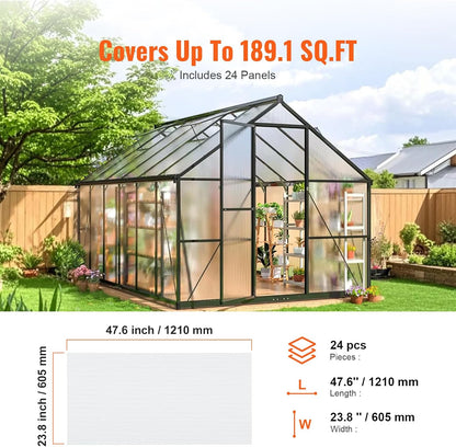 VEVOR 24 Pack Polycarbonate Greenhouse Panels, 2' X 4' X 0.16'' Roof Panels Sheets, Waterproof UV