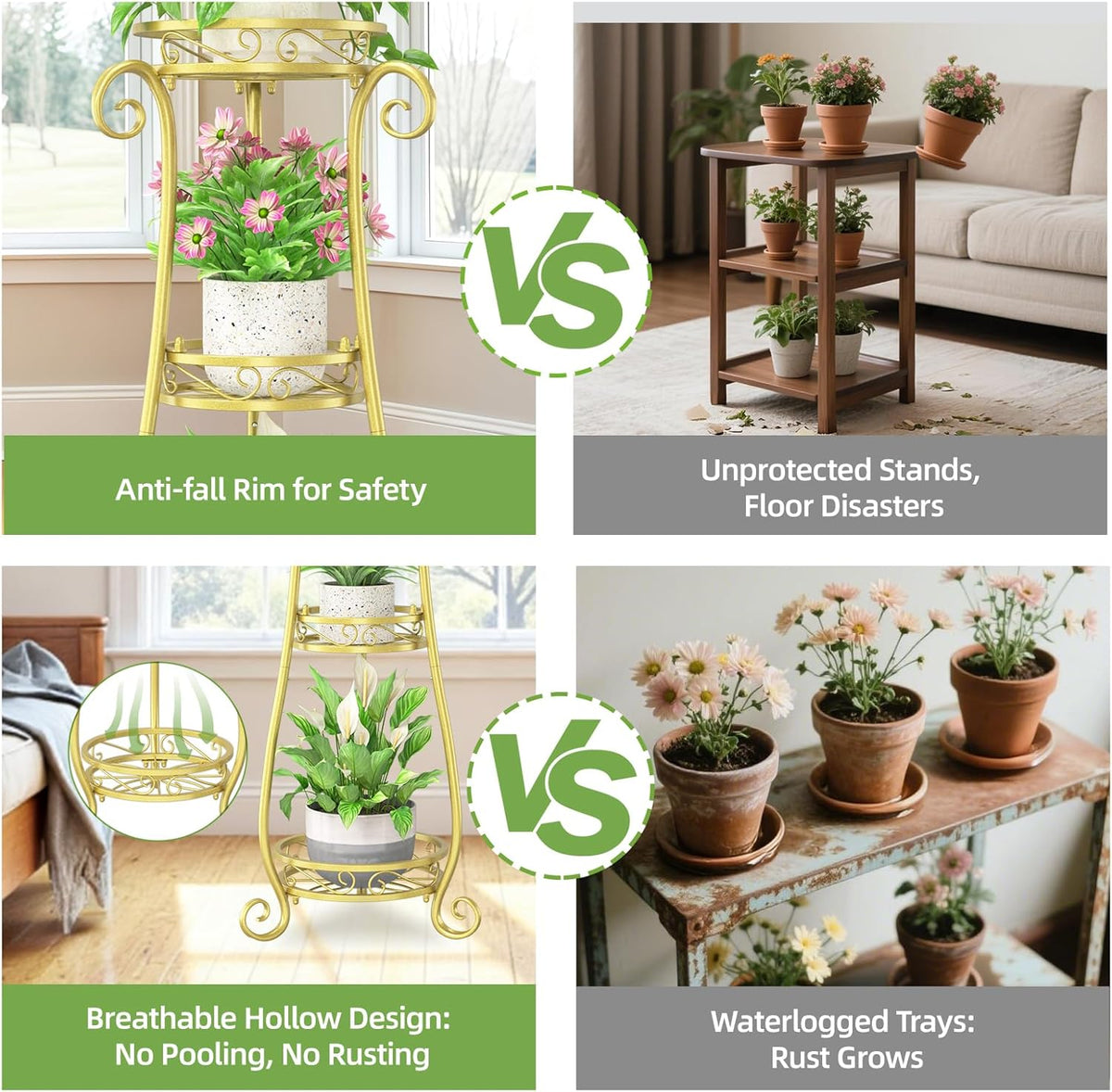iDavosic.ly 3 Tier Metal Plant Stand Indoor Outdoor, Wrought Iron Corner Tall Flower Pot Holder