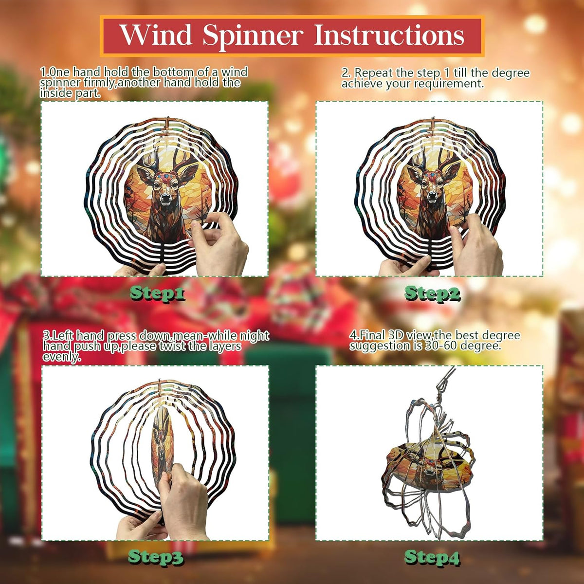 Deer Head Wind Spinner 3D Frosted Deer Wind Spinners Hanging for Yard and Garden Wind