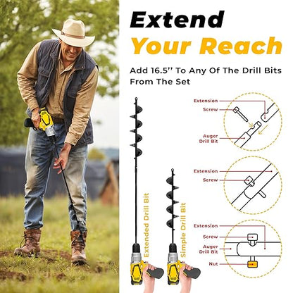 Auger Drill Bit for Planting 2x32'' - with Extension - Spiral Hole Planter for Bulbs, Fence Posts