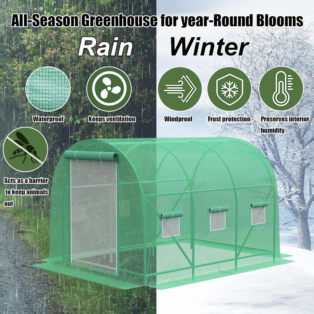 10x7x7 ft Greenhouse, Outdoor Walk-in GreenHouses with Screen Windows and Dual Zippered Door