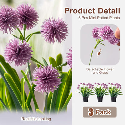 3 Pack Fake Small Plant in Pot Artificial Potted Flowers for Home Decor Fake Flower Plant Greenery