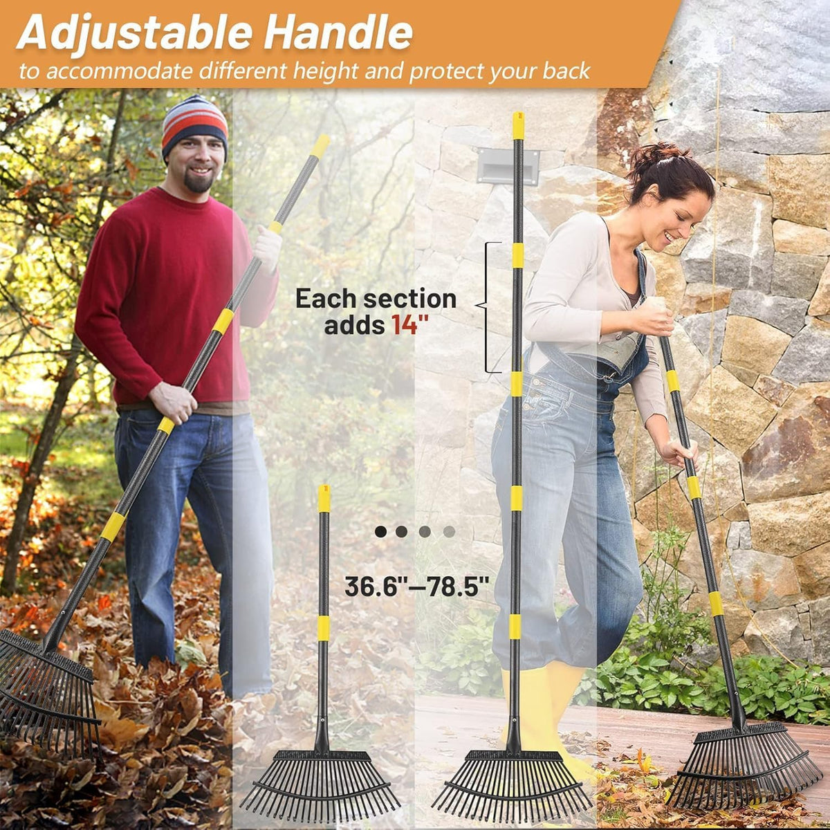Garden Rake for Leaves - Heavy Duty Metal Leaf Rakes for Yard,Lawn,Shrub,Grass,Mulch,8.5" Small