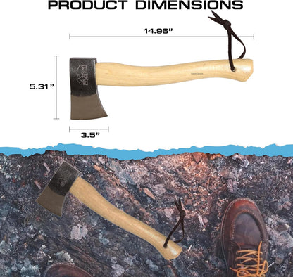 Prandi Axes Yankee C45 Forged Carbon Steel Hatchet - Hickory Handle with Leather String - Ideal for
