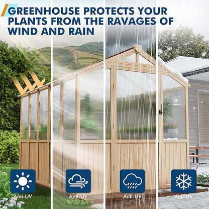 Restland 6x8 FT Wood Greenhouse with Shelves Reinforced Frame Walk-in Greenhouses with Adjustable