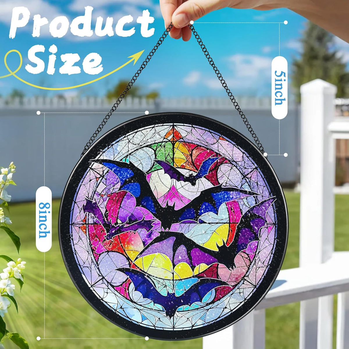 8 Inch Stained Glass Suncatcher Ornament, DOUHASU Bat Sun Catchers Indoor Window, Stained Glass