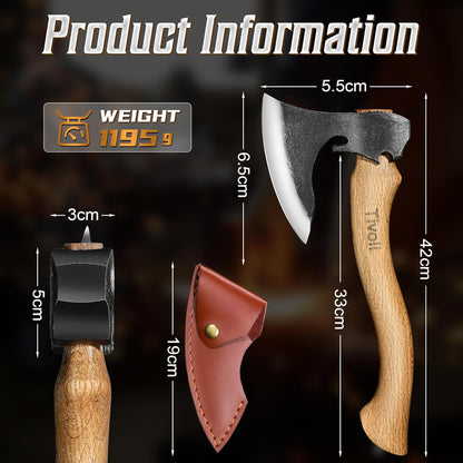 Tivoli Camping Hatchet Axe with Sheath – 16.5" High Carbon Steel Axe with Beech Wood Handle