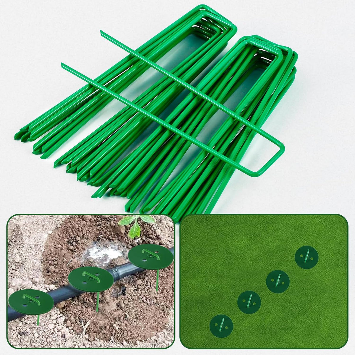 100 PCS Landscape Staples + 100 PCS Gaskets, U-Shaped Galvanized Garden Stakes Landscaping Fabric