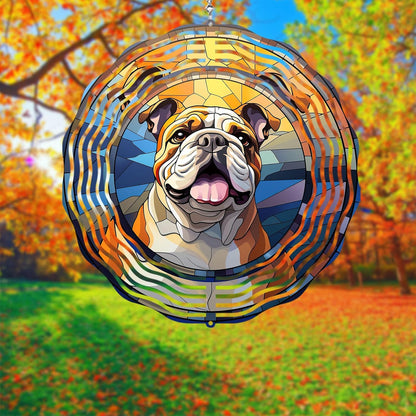 Bulldog Wind Spinners Outdoor Dog Memorial Gifts, 3D Metal Kinetic Hanging Garden Wind Spinner